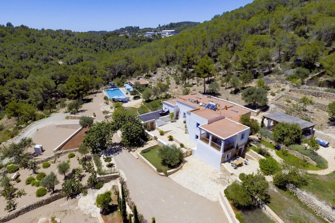 Luxury real estate Ibiza to rent villa can Tifany spain property garden outside drone